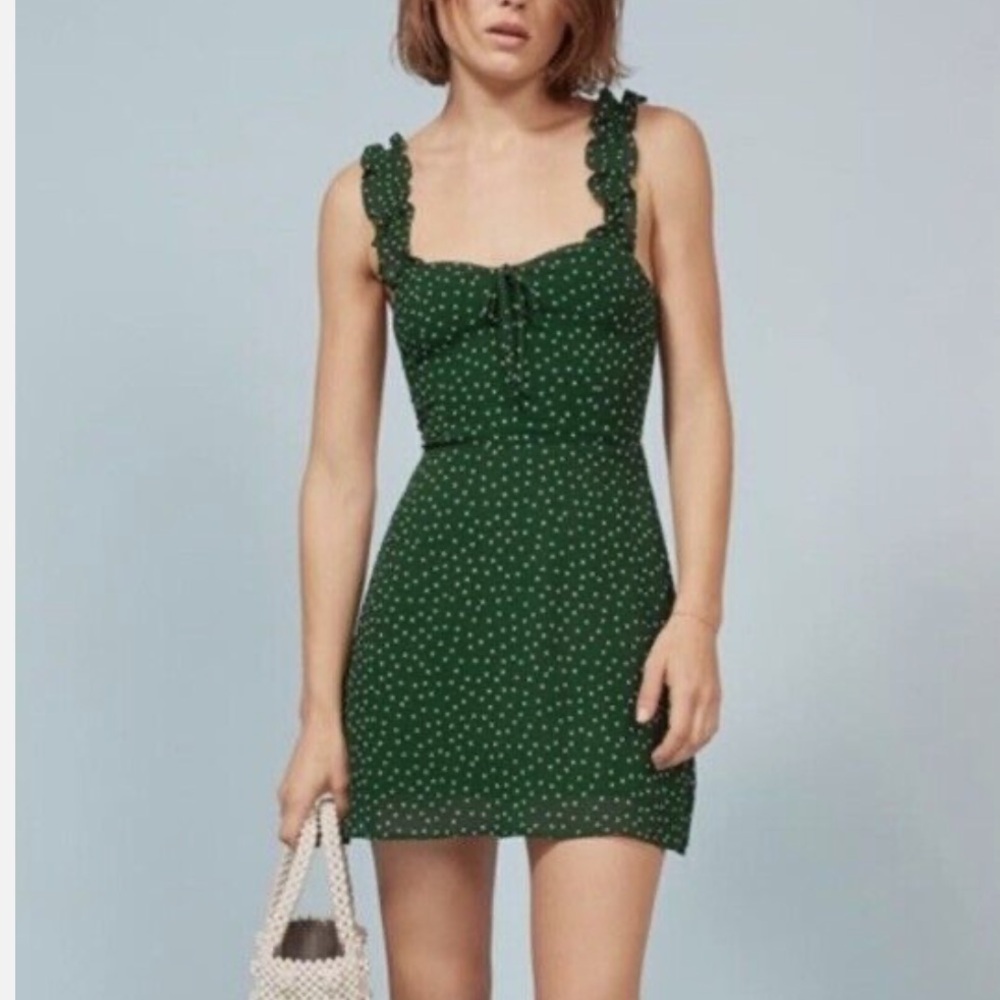 Reformation green polka dot dress
